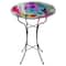 18'' Pink and Purple Dragonflies Hand Painted Glass Birdbath